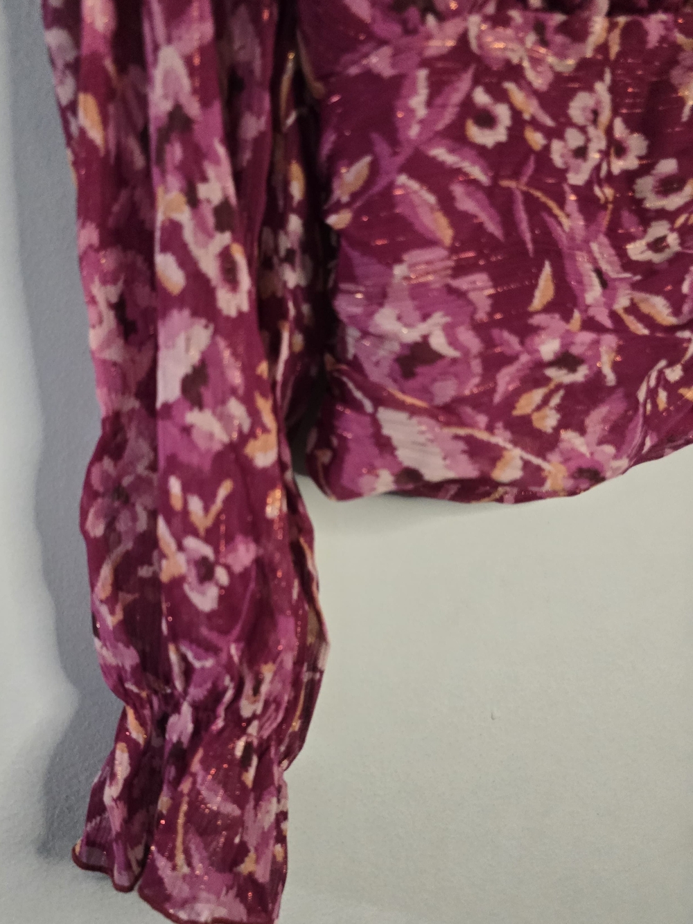 Aqua Raspberry Floral V-Neck Ruffle Blouse - Picture 12 of 14
